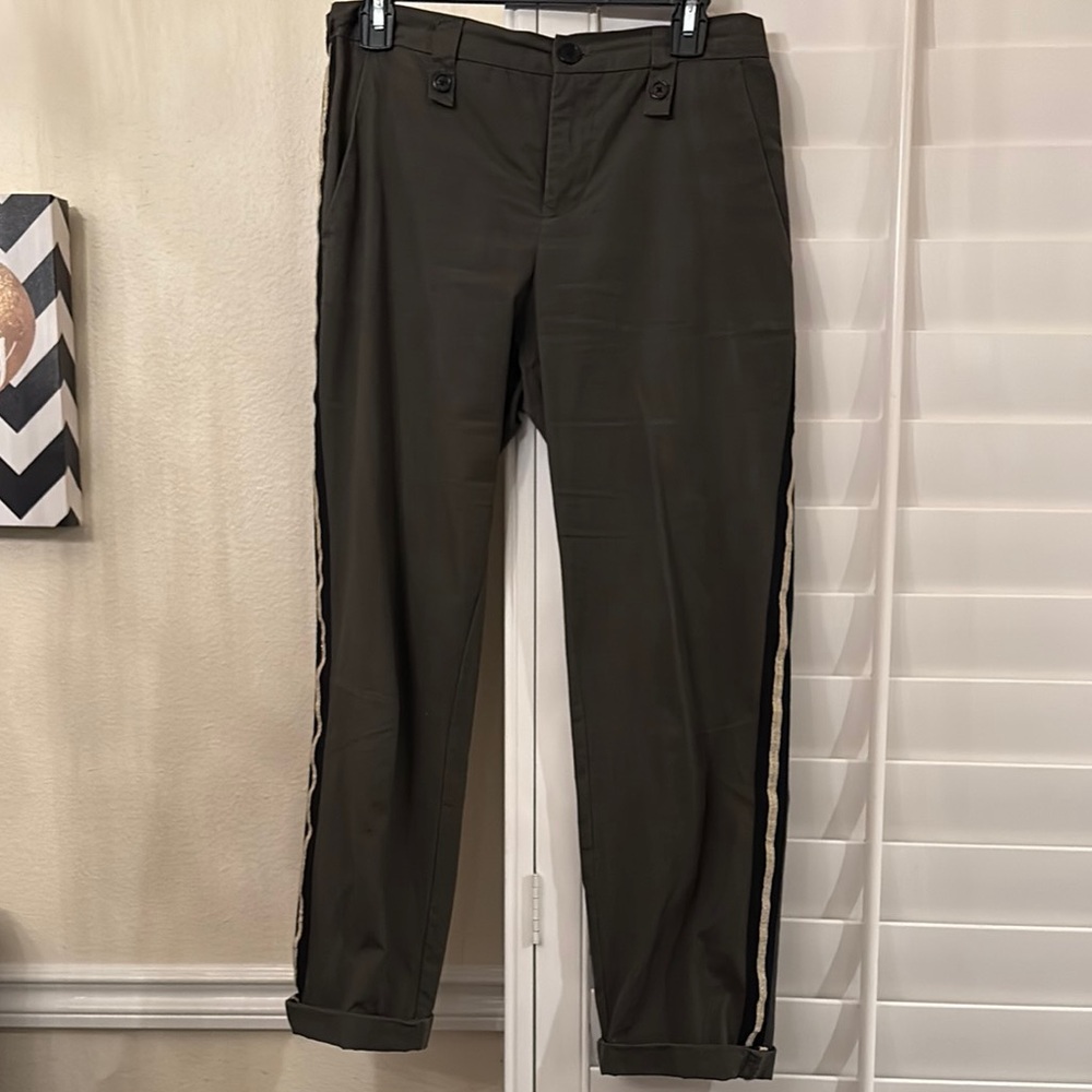 Zadig and Voltaire women’s Olive Green Pants with Side Stripes.